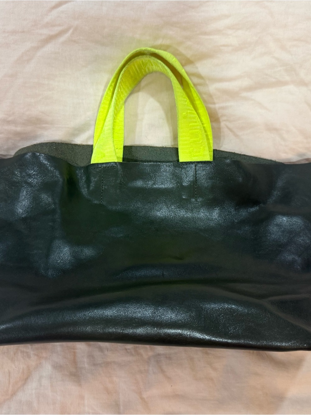 Clare V Black Tote with Neon Yellow Handles